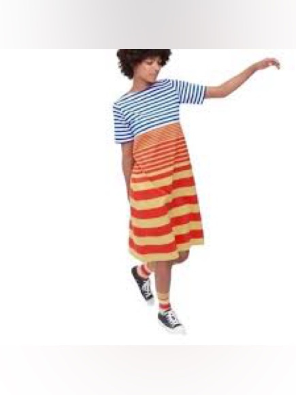 Marni x Uniqlo Striped Colorblock Midi Dress in Blue, Red & Gold